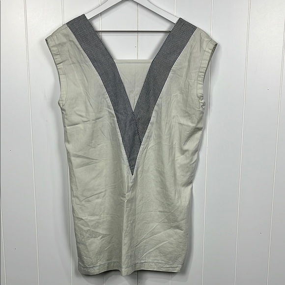 POL Tops - POL Womens Top S Cream Blue Stripes Pullover Contrast Stitching Criss Cross Back